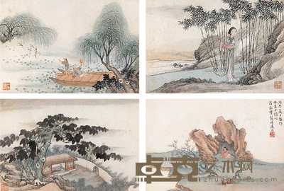 过以治 1906年作 山水人物 册页（十开） 22×33cm×10